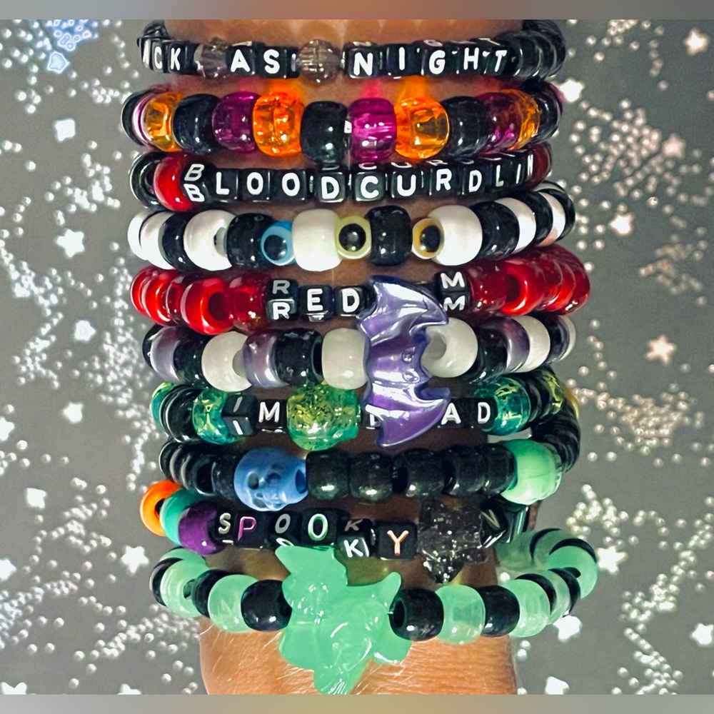 Set of 10 SPOOKY KANDI Beaded Bracelets